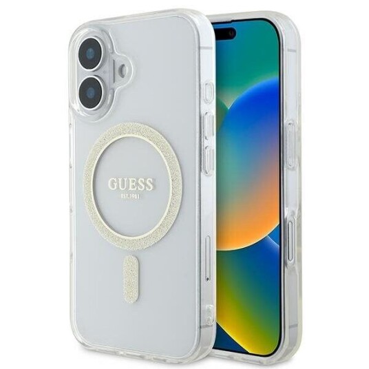 Deklas Guess Guhmp16shfgeret Iphone 16 6.1" Przezroczysty/Transparent Hardcase Iml Glitter Circle Magsafe