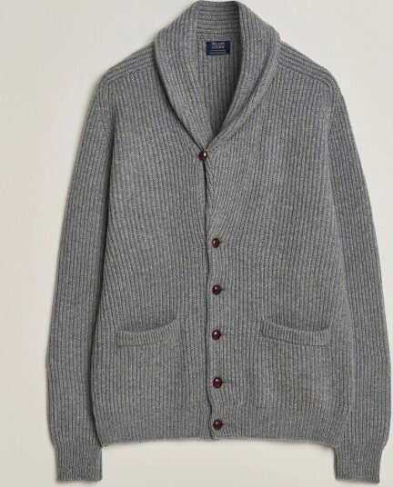 William Lockie Windsor Cashmere Shawl Cardigan Flannel Grey
