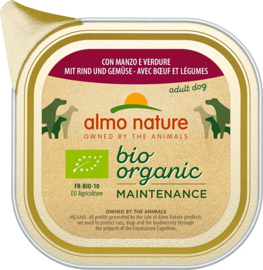 Almo Nature Bioorganic Våtfôr Økologisk Maintenance Økologisk Storfekjøtt & Økologiske Grønnsaker 6 X 100 G