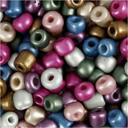 Diverse Rocaillesperler dia 5 mm str 4 0 hullstr 1,2 mm ca 500 stk metallic farger 130 g 1 pk