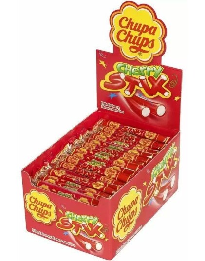 150 stk Chupa Chups Cherry Stix   Kirsebær Stenger i Hel Eske 1500 gram