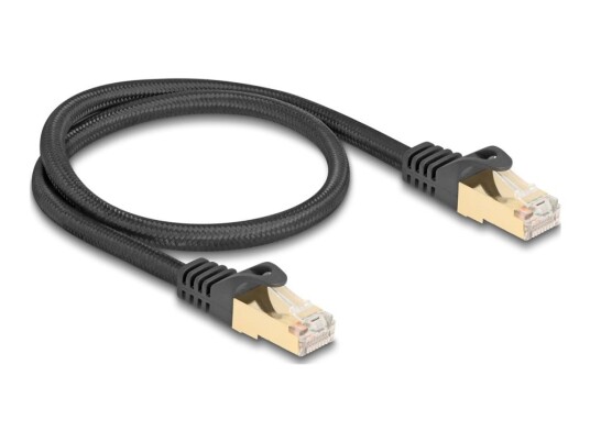 Delock Koblingskabel Rj-45 Hann Til Rj-45 Hann 50 Cm 7 Mm S/Ftp Cat 6A Formstøpt Uten Hindringer Braided Coating Svart