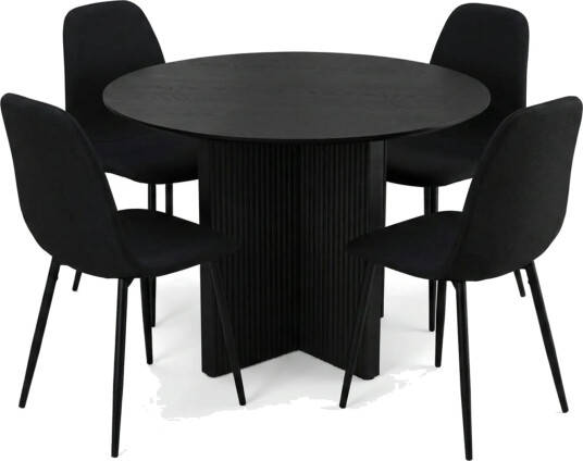 Edda spisegruppe rund 110 cm Svart med 4 Nibe spisestoler Svart Edda spisegruppe rund 110 cm Svart med 4 Nibe spisestoler Svart