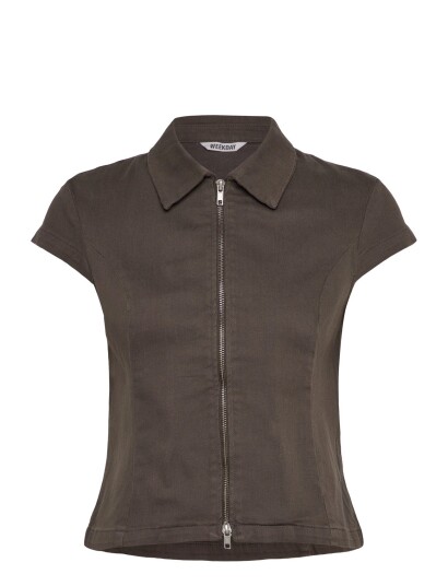 Weekday Fitted Short Sleeved Zip Top   Brown   40