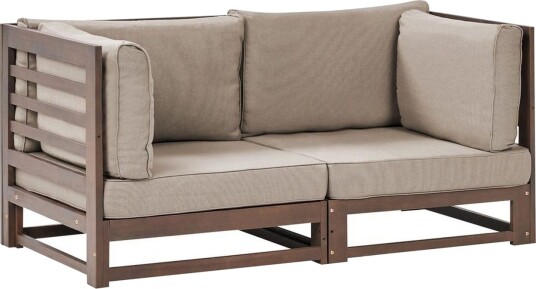 2 sitssoffa Beliani Trani Ljus trä/grått/beige Dark wood\|\|Grey\|\|Beige