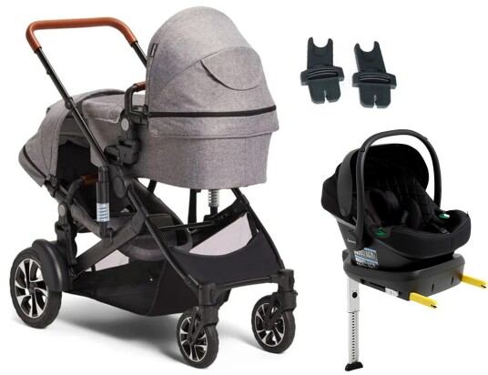 Beemoo Maxi 4 Twin Søskenvogn Inkl. Beemoo Route i-Size Babybilstol & Base Grey/Black Stone