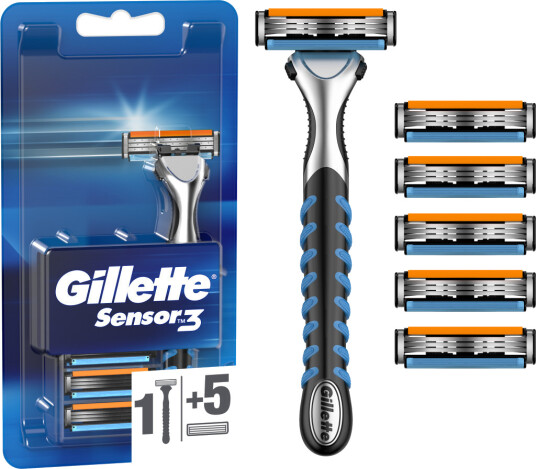 Gillette Sensor 3 barberhøvel Inkl. 6 barberblader Gillette Sensor 3 barberhøvel Inkl. 6 barberblader