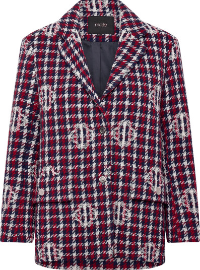 Maje Clover Plaid Jacquard Jacket   Red   38