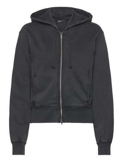 Weekday Cinched Cotton Zip Hoodie   Black   S
