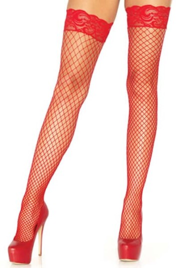 Leg Avenue Stay Up Fishnet Thigh Highs Red Strømpebukser