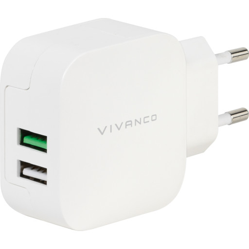 Vivanco 2xUSB 3.4A Hurtiglader Hvit Mobillader