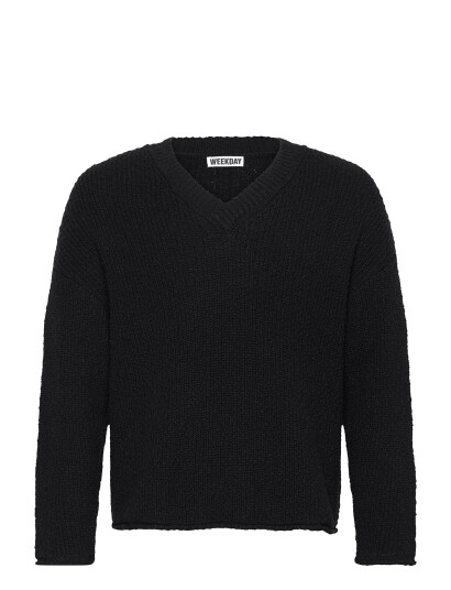 Weekday Boxy V-Neck Sweater - Black - XS