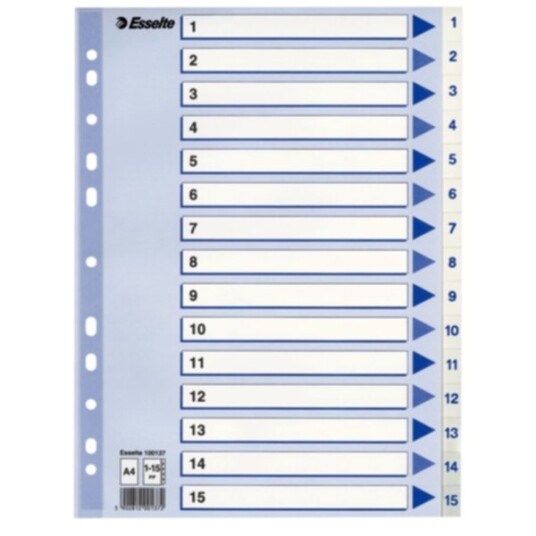 Register Esselte PP A4 1-15 Hvit Register Esselte PP A4 1-15 Hvit