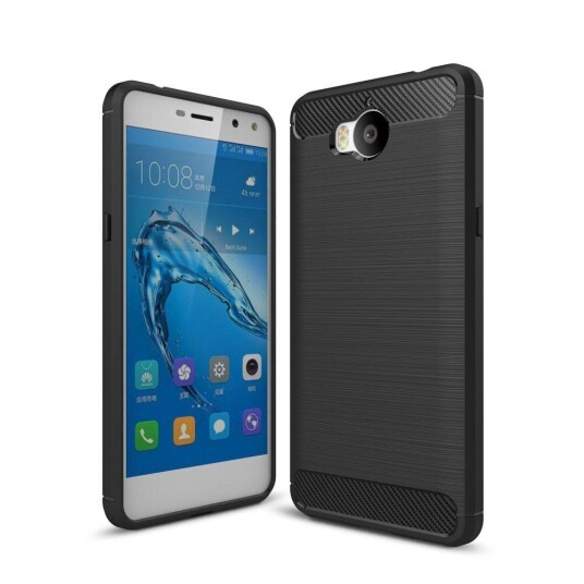 INCOVER Huawei Y6 (2017) Compact Brushed Carbon Fiber TPU Plast Deksel Svart