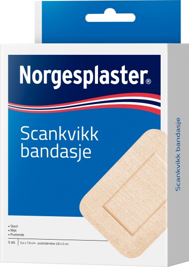 Norgesplaster Scankvikk bandasje, 5,4x7,6 cm, beige, 5 stk.