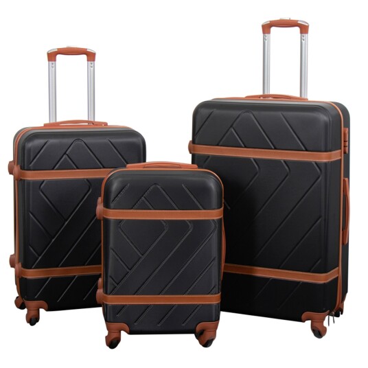 Borg Living Koffertsett - 3 stk. - Hardcase reisekofferter - Retro svart - Lettvekt kofferter