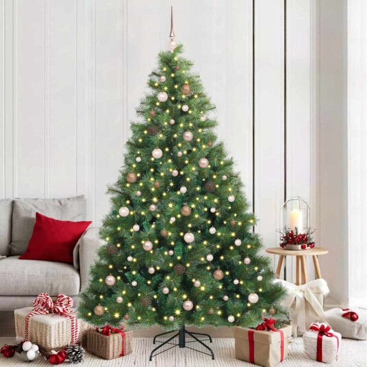 Kunstig juletre med 300 LED med stativ grønn 210 cm PE og PVC