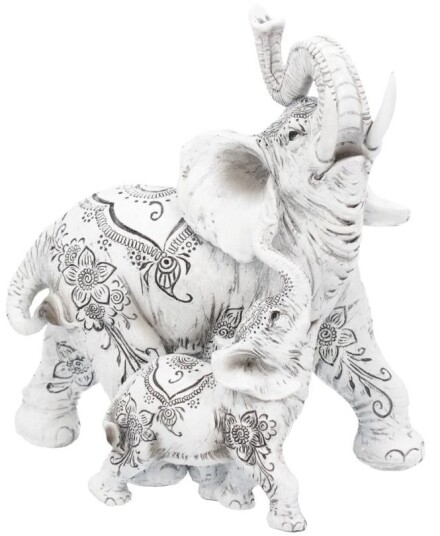 Mor og Barn Elefantfigur med Henna Motiver 17 cm