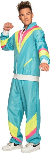 Neon Blå 80 talls Grilldress med Lommer til Mann Strl M