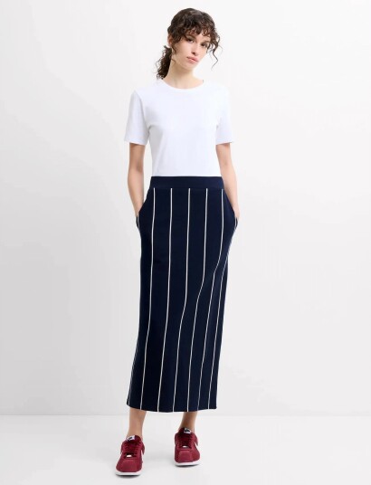 French Connection Sunday Sweat Striped Midi Skir   Navy   XL
