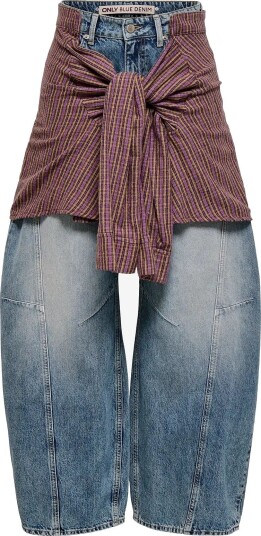 ONLY Onlwesley Hw Barrel Shirt Red Dnm Dot   LIGHT BLUE DENIM   S x 32