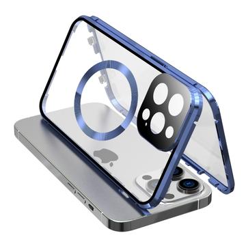 iPhone 15 Pro Max-deksel i dobbeltsidig HD-hærdet glass som er kompatibelt med MagSafe Blå