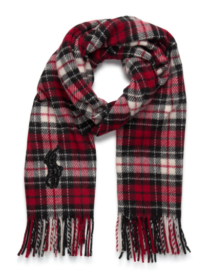 Polo Ralph Lauren Beaded Big Pony Plaid Wool Scarf Red Polo Ralph Lauren Beaded Big Pony Plaid Wool Scarf Red