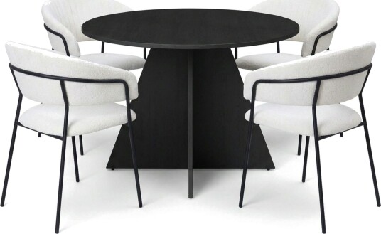 Vera spisegruppe rund 110 cm svart med 4 Karol spisestoler Svart