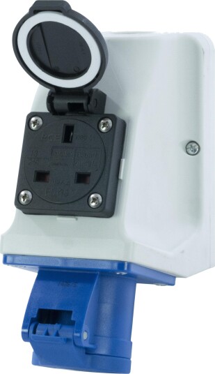 Garo Stikkontakt Ui 216-6 S+Ru/Uifg IP44, 3-Polet, 16 A Britisk Schuko, Blå, 6 H