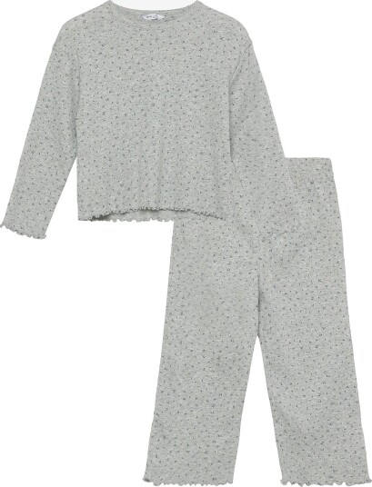 Mango 100% Cotton Floral Full Pyjamas Set   MEDIUM GREY   98