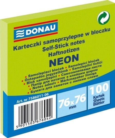Donau Selvklebende Blokker 76X76 Mm 100K Neon Grønn 7586011 06