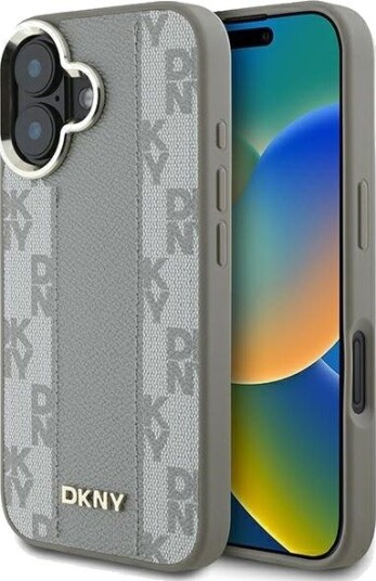 DKNY Magsafe iPhone 16-etui med rutete mønster - Beige