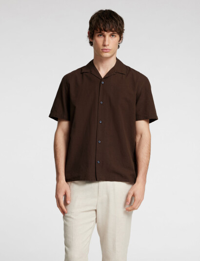 Selected Slhrelaxnew-Linen Shirt Ss Resort - Brown - XL Selected Slhrelaxnew-Linen Shirt Ss Resort - Brown - XL