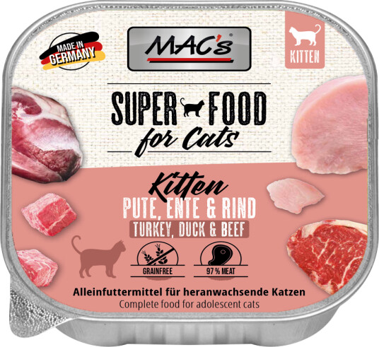 Mac'S Super Food For Kittens Kalkun And Og Storfe 16X100G Våtfôr