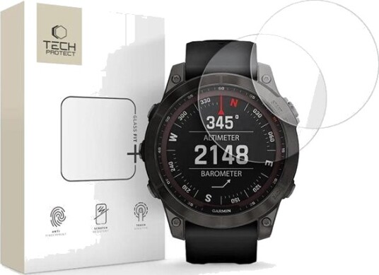 Tech Protect Glass Fit+ 2 pack Tempered Glass for Garmin Fenix 7X/7X Pro Clear