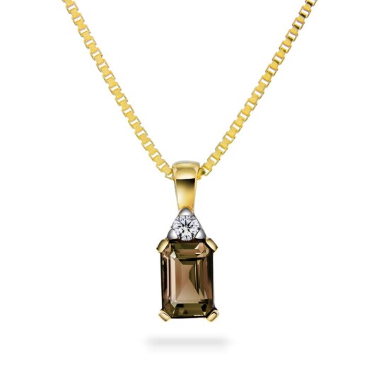 Michelle, Smykke i 585 gult gull med diamant 0,05 ct og røykkvarts Michelle, Smykke i 585 gult gull med diamant 0,05 ct og røykkvarts