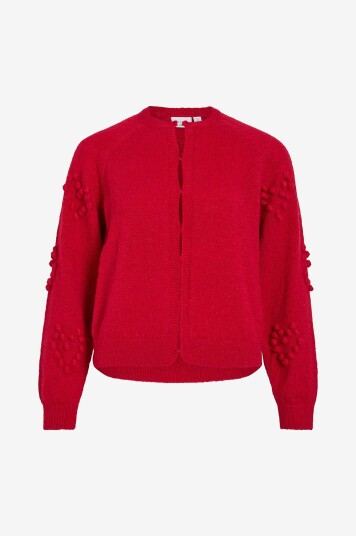 Vila Kardigan viMerit L/S O neck Bubble Knit Card Rød Vila Kardigan viMerit L/S O neck Bubble Knit Card Rød