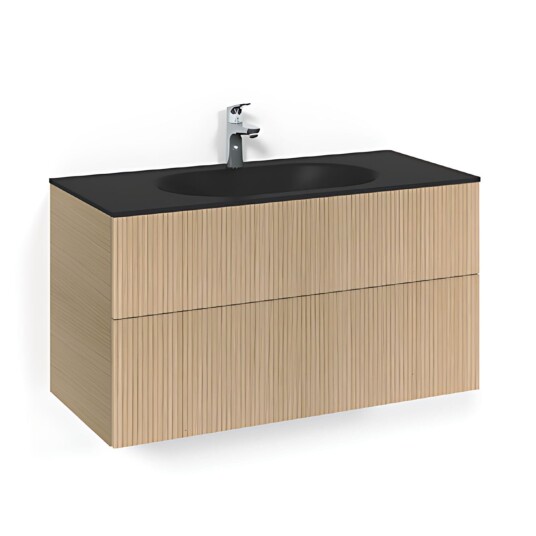 Macro Design Crown Line Servantskap 2-skuff - med Glasservant Eik / 100cm Glass Edge Svart