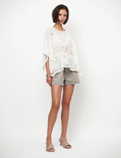 Dante6 Dante6 Olynda Embroidered Mesh Cape Top Cream S/M Dante6 Dante6 Olynda Embroidered Mesh Cape Top Cream S/M