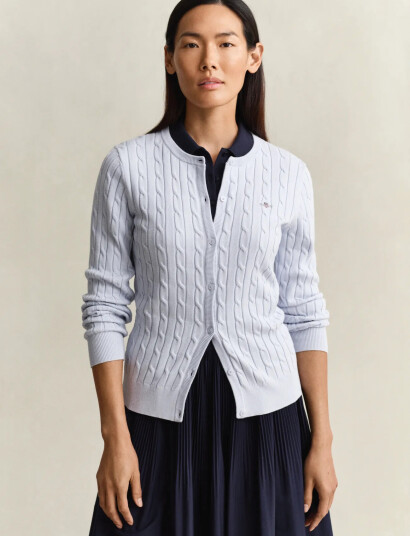 GANT Stretch Cotton Cable Cardigan   Blue   XS