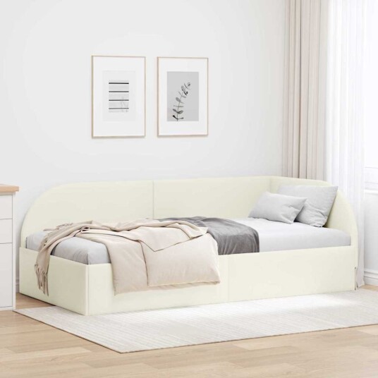 Hjørnesengramme med hodegjerde Krem 90 x 200 cm Fløyel