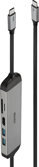 Lindy USB-C Dockingstasjon 100W med SD/MicroSD og USB 3.2 Grå