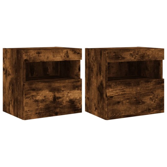  TV-benker med LED-lys 2 stk røkt eik 40x30x40 cm 837178