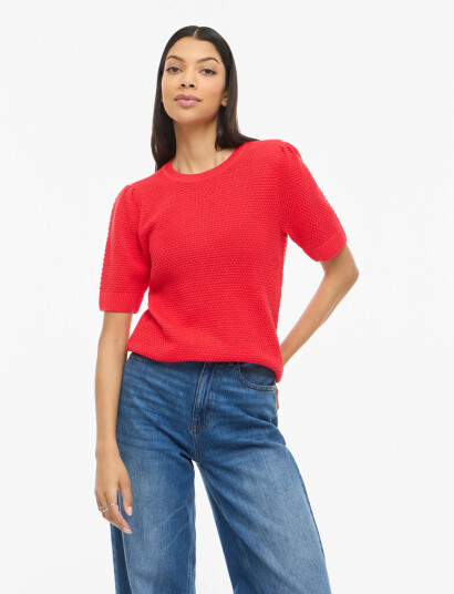 Vila Vidalo O Neck S/S Knit Top   Noos   Red   XXL