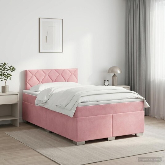 vidaXL Kontinentalseng med madrass Rosa 120 x 190 cm Fløyel