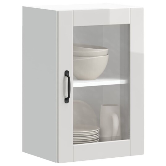  Veggmontert kjøkkenskap med glassdør Porto høyglans hvit 8721158423559