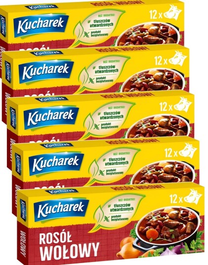 12 Pakker med Kucharek Beef Bouillon   12x12 stk Biff Buljongterninger 1,44 kg Polen