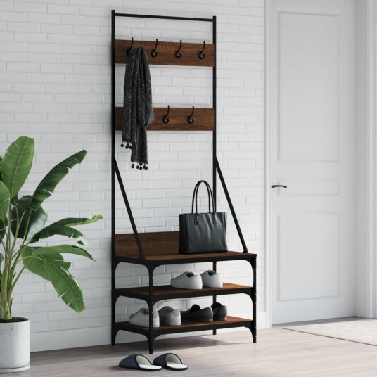 Klesstativ med skooppbevaring brun eik 70x40x184 cm 8721012196285