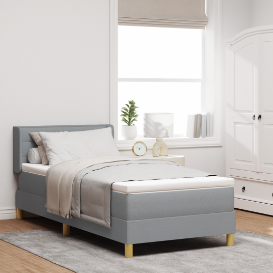 Box Spring Seng med Madrass Lys Grå 100x200 cm Stoff