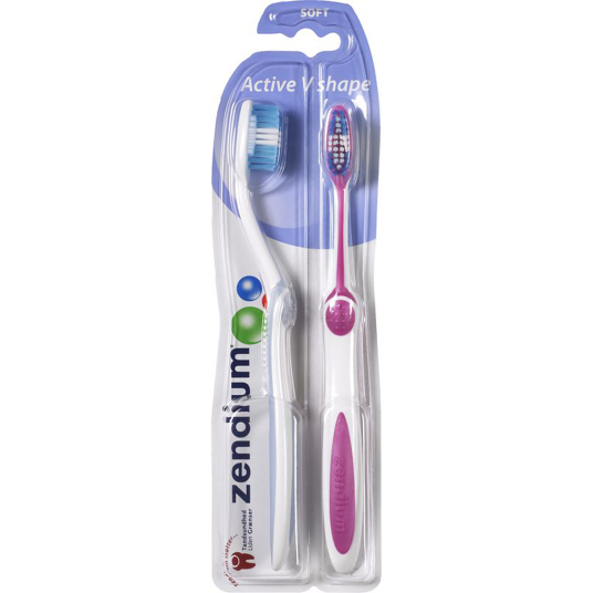 Zendium Active V Shape SOFT Tannbørster 2 pk